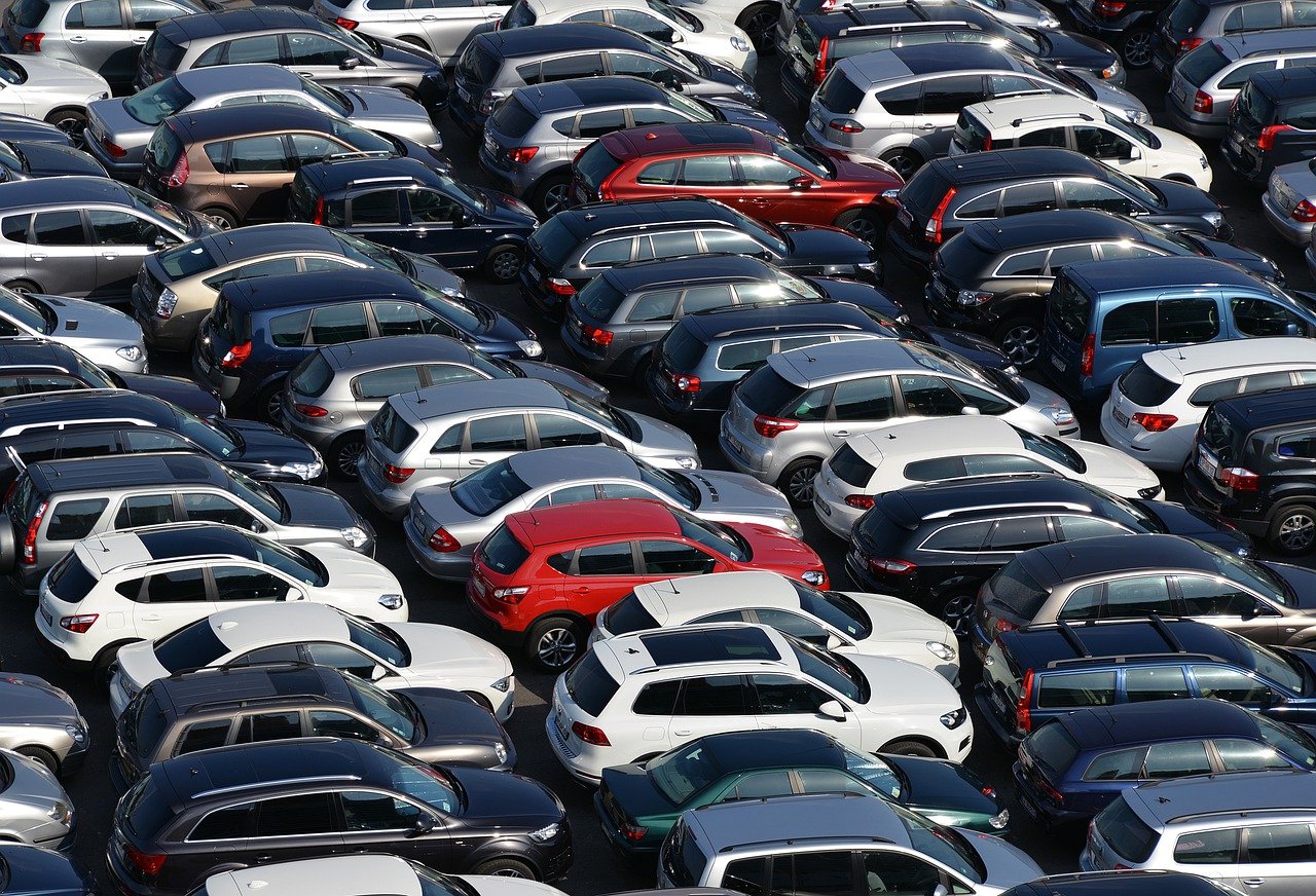 Cars parked in aparking lot